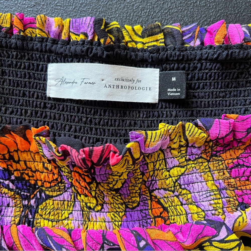 Anthropologie Alexandra Farmer Puff Sleeve Boho Floral Butterfly Top Size M - Picture 8 of 9